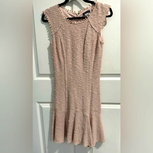 NWOT Venus Pink Cap Sleeve Flounce Dress with Pom-Pom Fringe Detail. Size M. - Picture 2 of 5